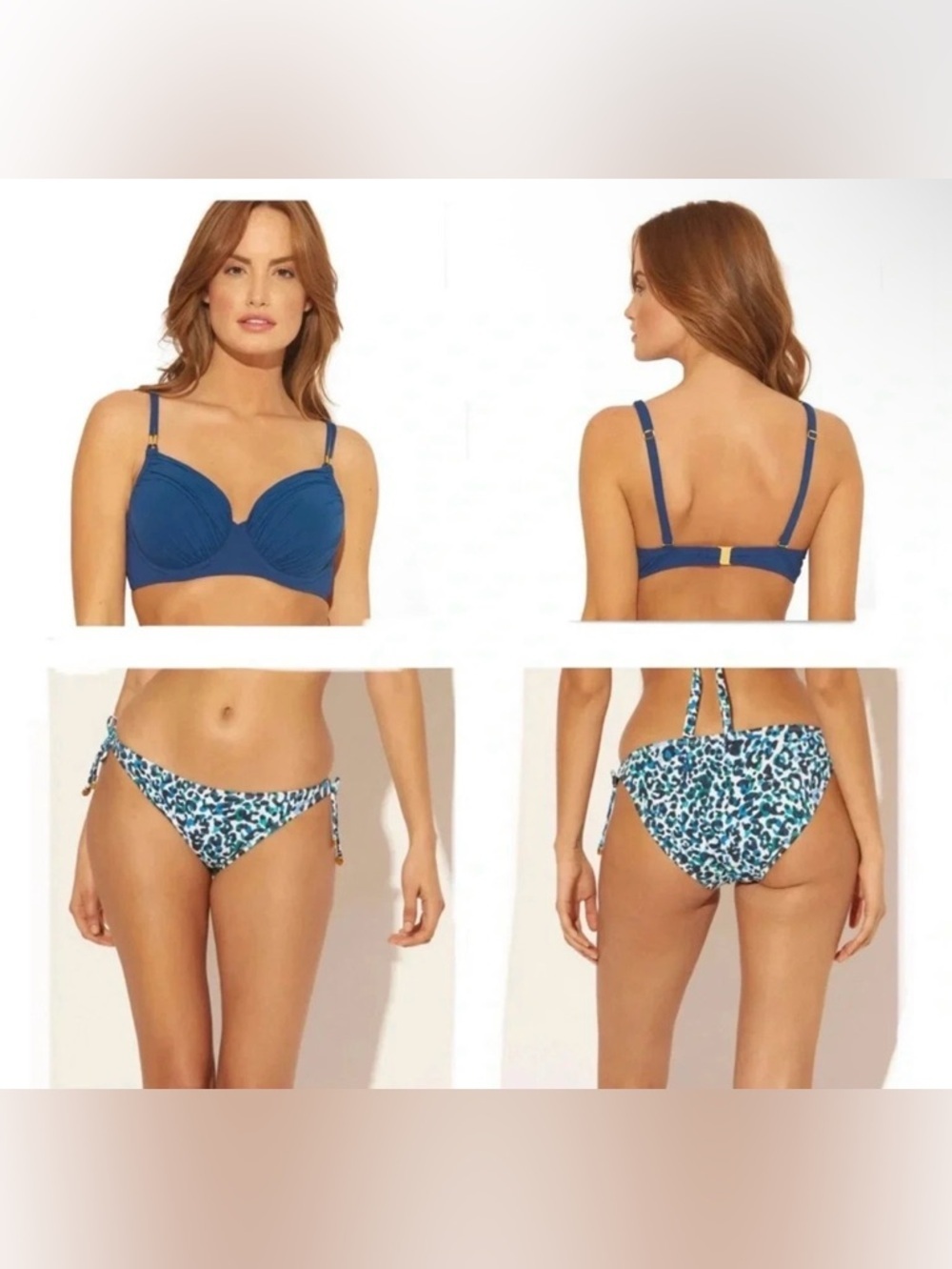 Bleu Rod Beattie Shirred Underwire Bikini Top Size 36dd And Sides Ties Bottom 14